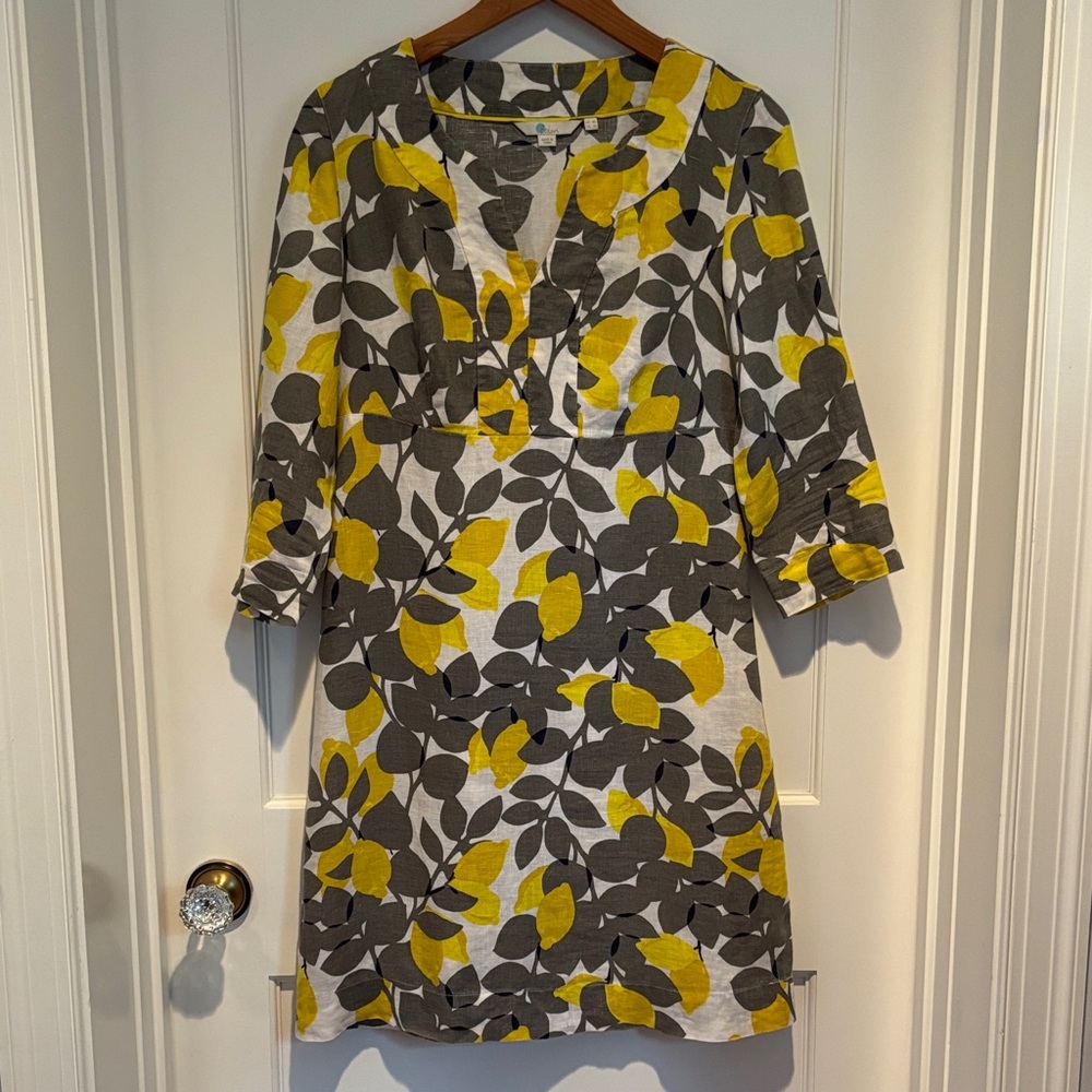 Boden size 4L 100% linen lightweight dress with lemons